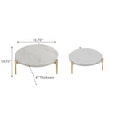 Set Of 2 Round Marble Cake Plate With Aluminum Gold Stand