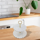 Round Scallop Marble With Aluminum Gold 2 Tier Stand