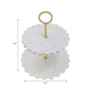Round Scallop Marble With Aluminum Gold 2 Tier Stand