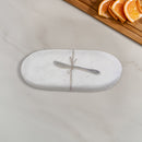 White Oblong Marble Plate & Spreader