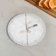 White Round Scallop Marble Plate & Spreader, Round Scalloped Marble Cheese Plate, Serving Board With Spreader, Elegant Appetizer Platter