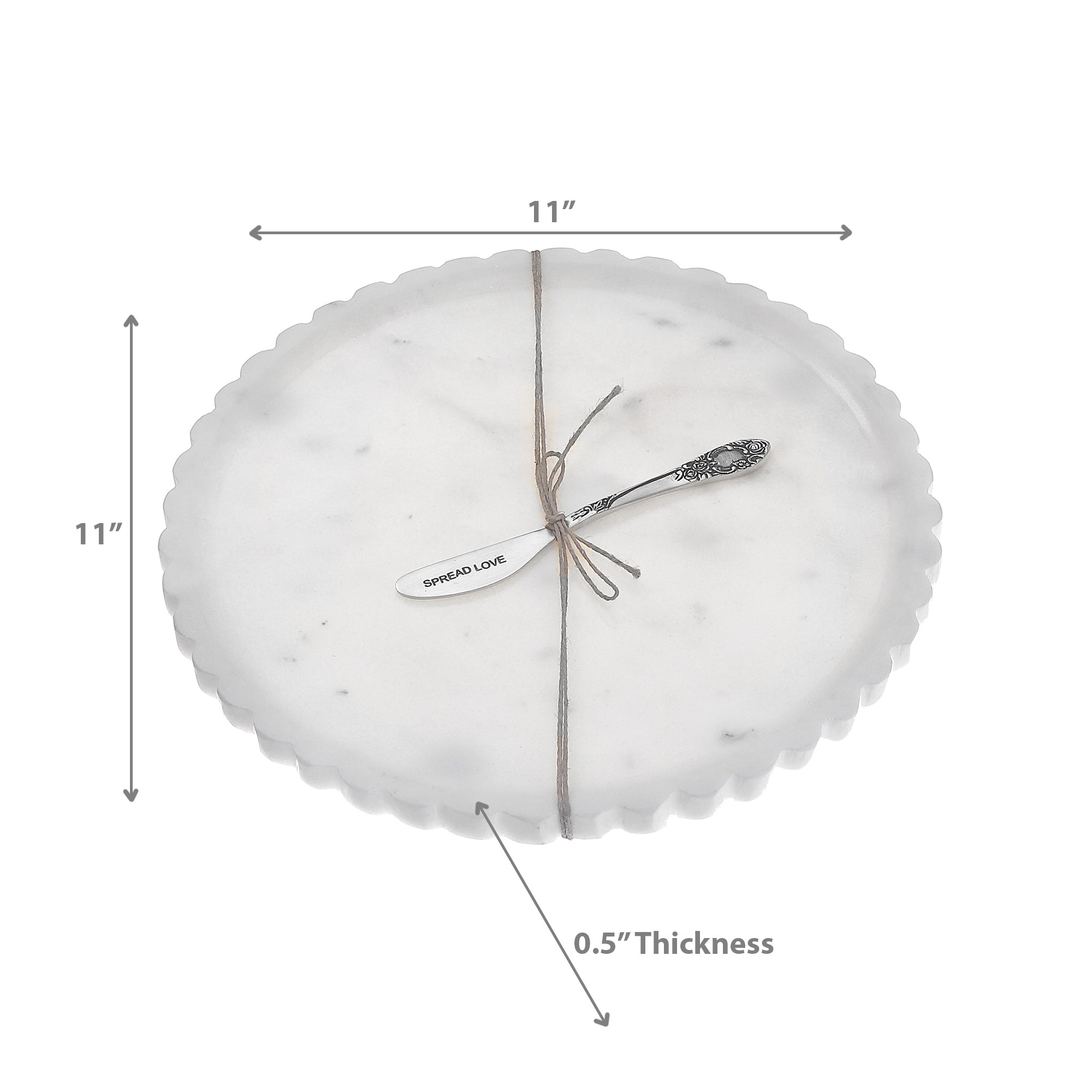 White Round Scallop Marble Plate & Spreader, Round Scalloped Marble Cheese Plate, Serving Board With Spreader, Elegant Appetizer Platter