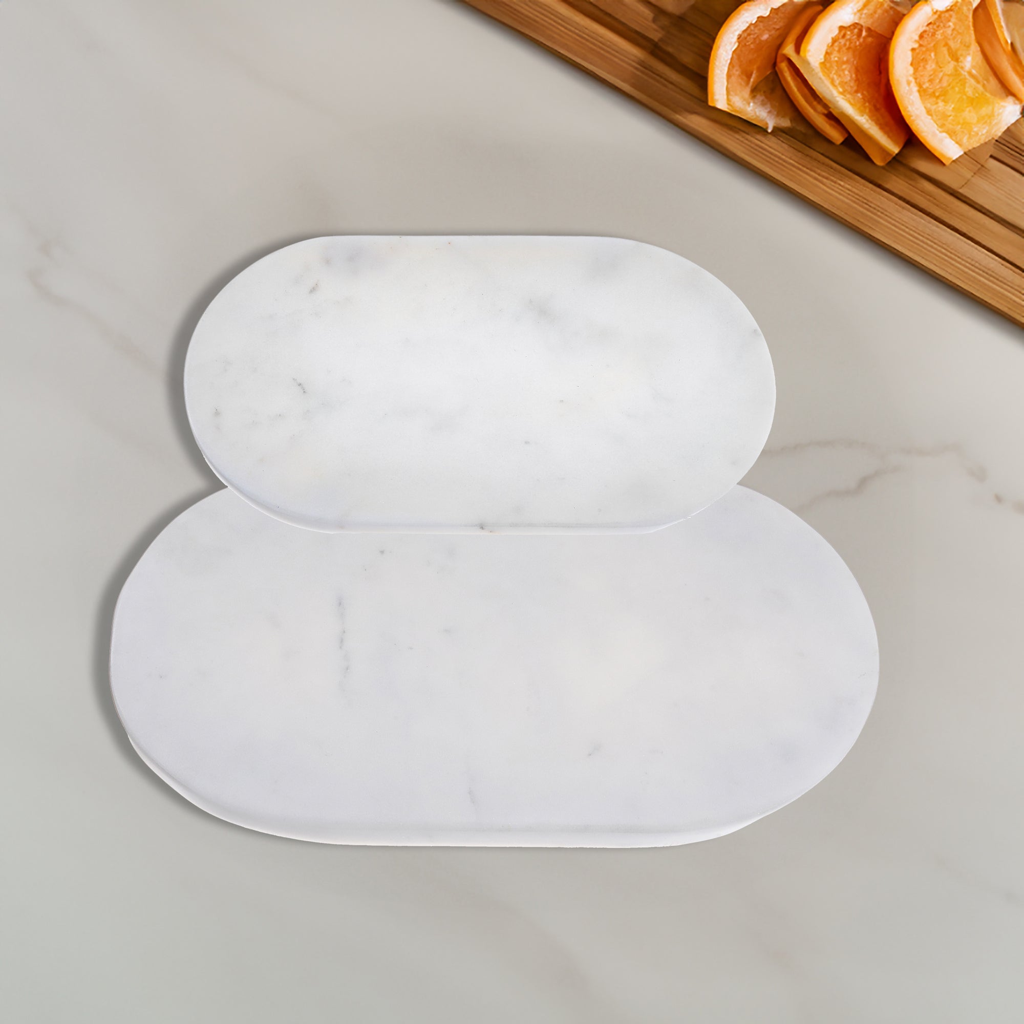 Set Of 2 Concave Marble Oblong Plate, Marble Oblong Plate Set Of 2, Concave Serving Platters, Luxury Tabletop Decor
