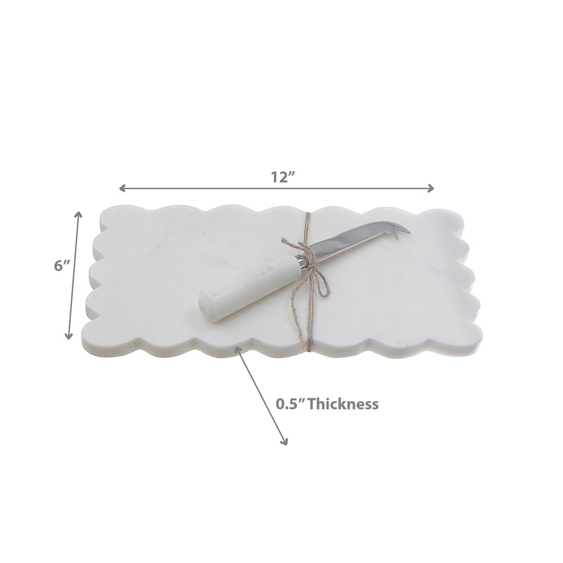 White Rectangle Scallop Marble Cheese Board & Spreader