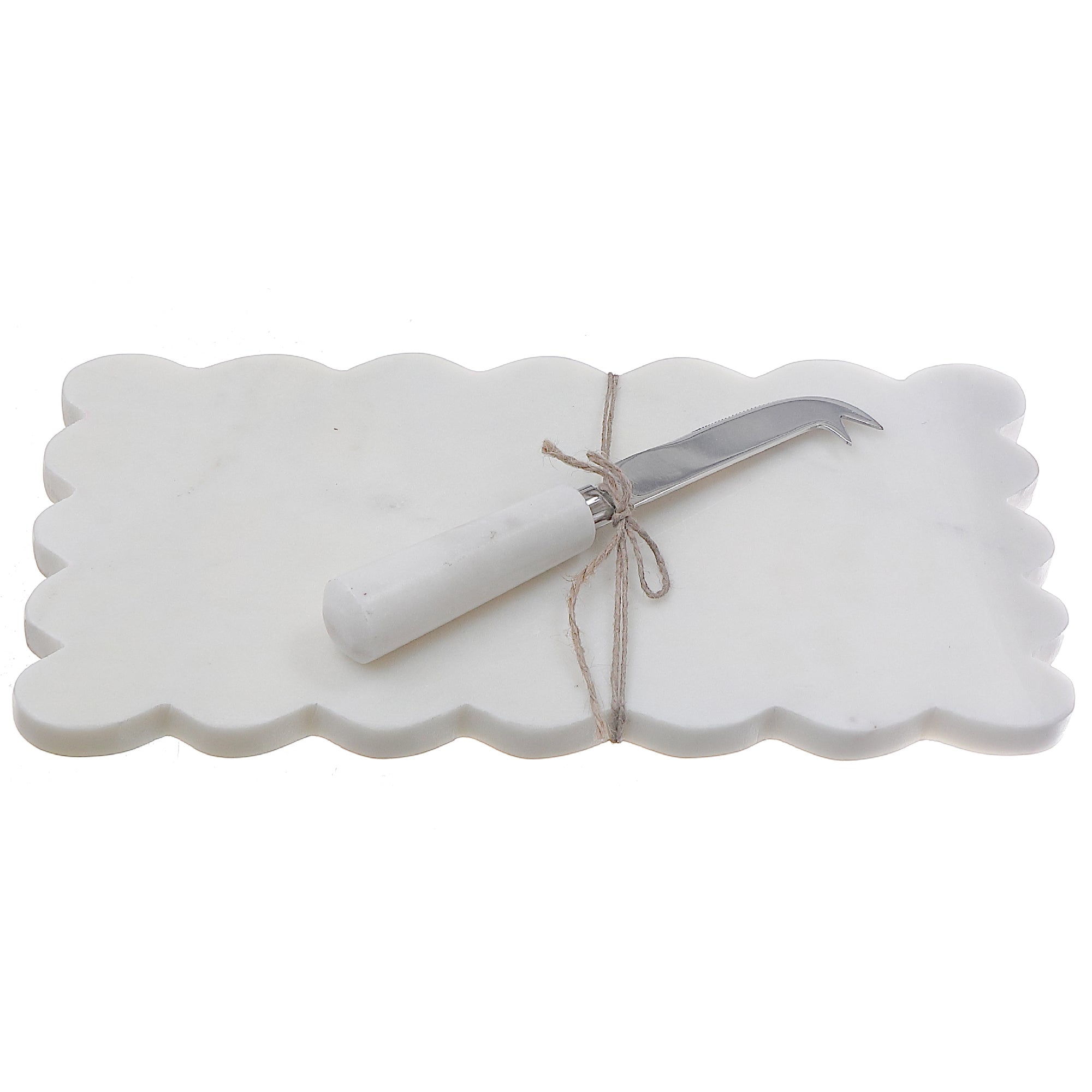 White Rectangle Scallop Marble Cheese Board & Spreader, White Marble Scalloped Cheese Board, Serving Platter With Spreader, Elegant Entertaining Accessory
