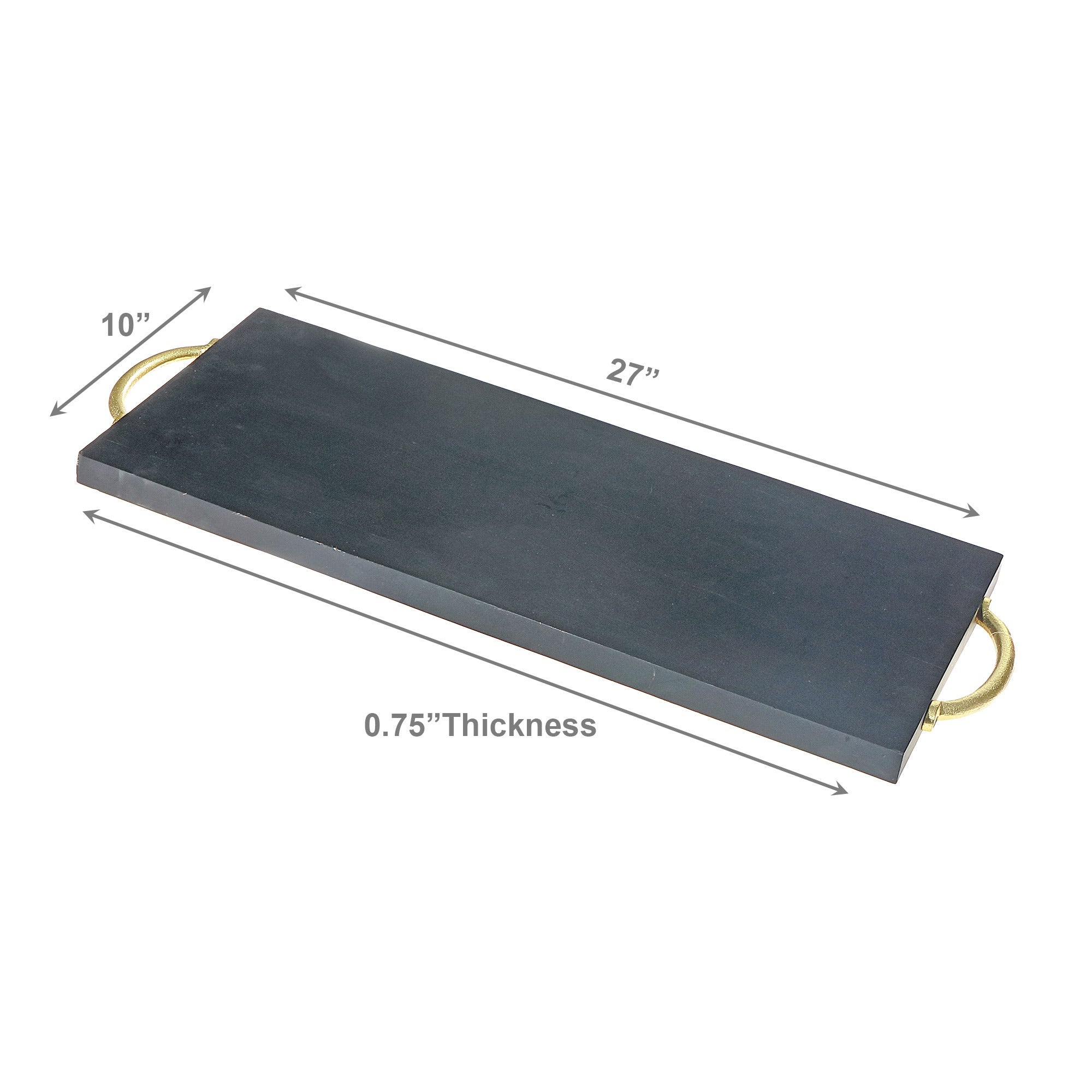 Matte Black Acacia Wood Rectangular Serving Board with Luxurious Gold Handles