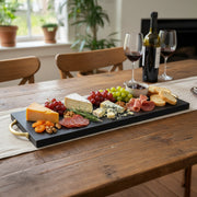 Matte Black Acacia Wood Rectangular Serving Board with Luxurious Gold Handles