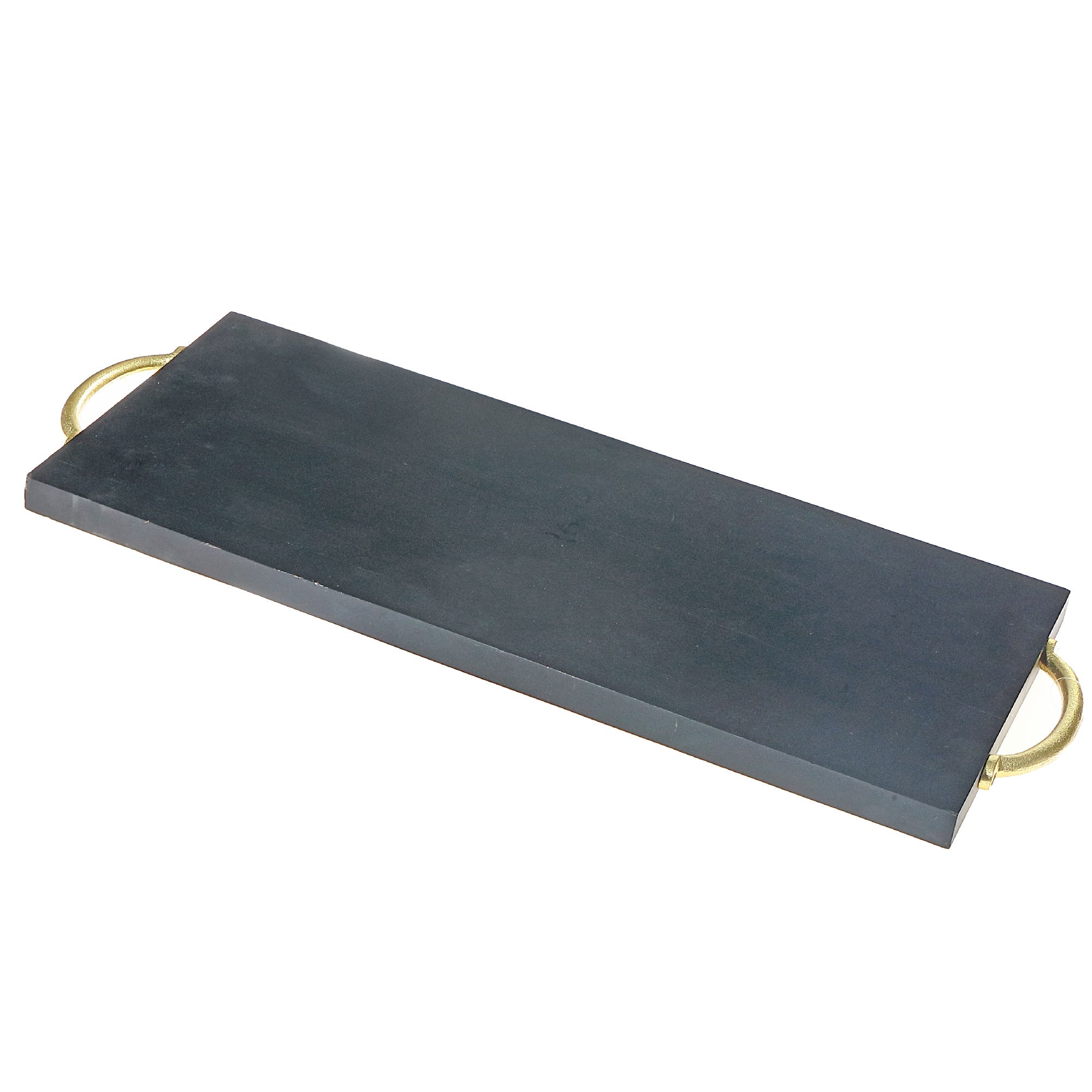 Matte Black Acacia Wood Rectangular Serving Board with Luxurious Gold Handles