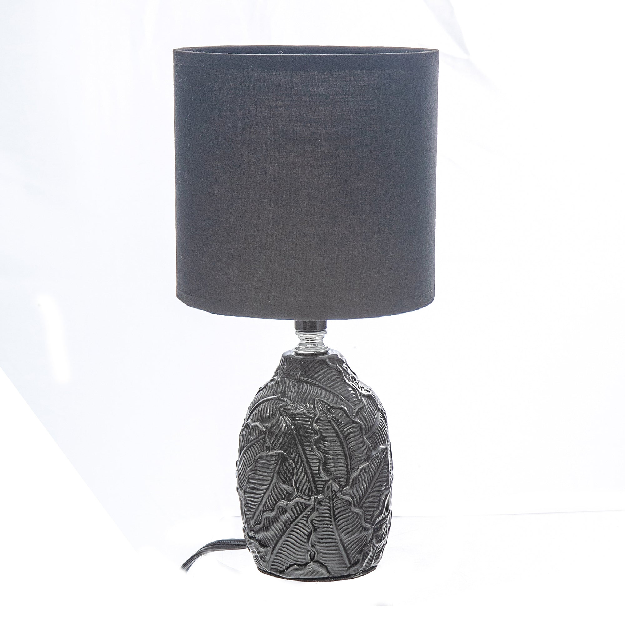 Ceramic Black Table Lamp With Leaflet Shade, Decorative Home Lighting