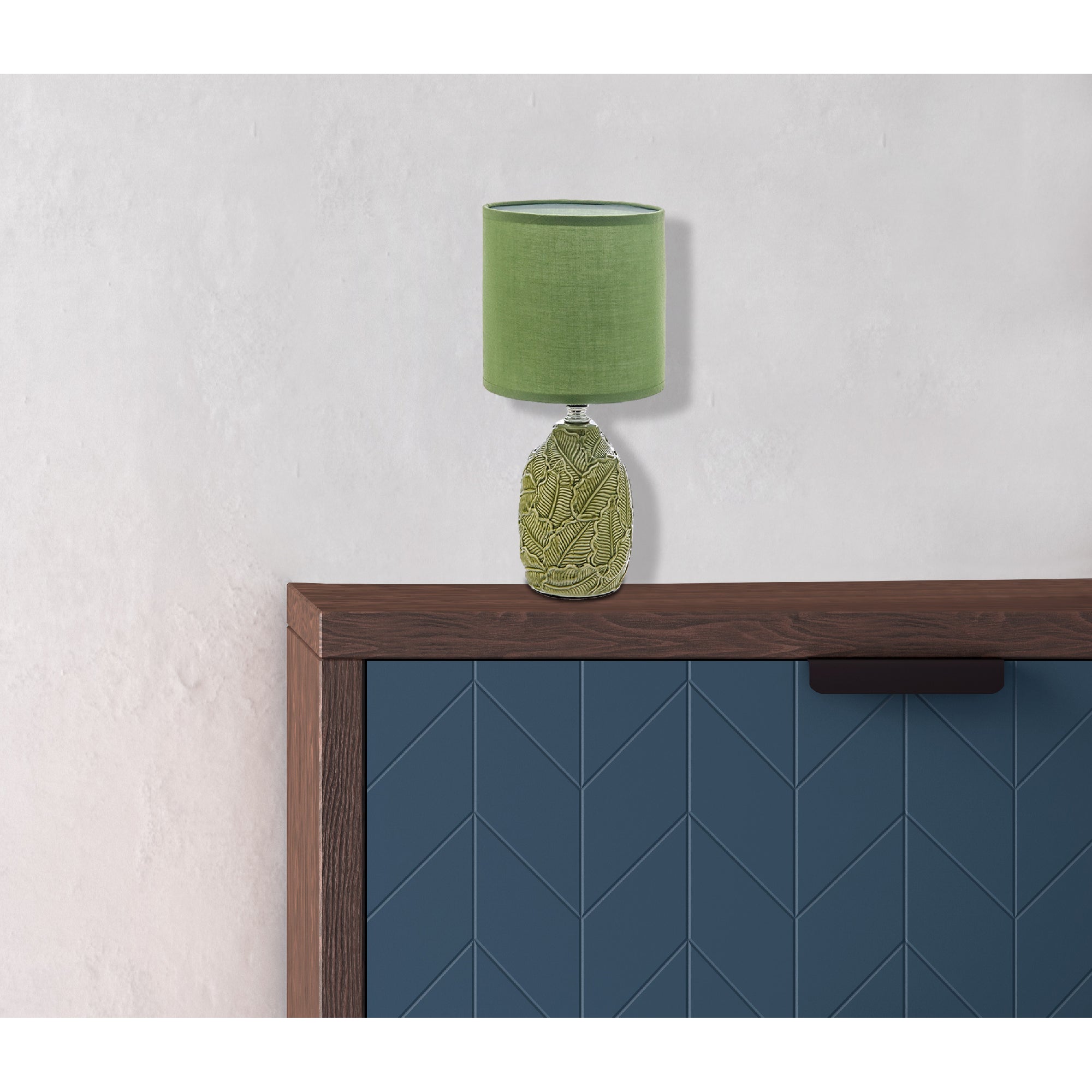 Ceramic Green Table Lamp With Leaflet Shade, Decorative Home Lighting