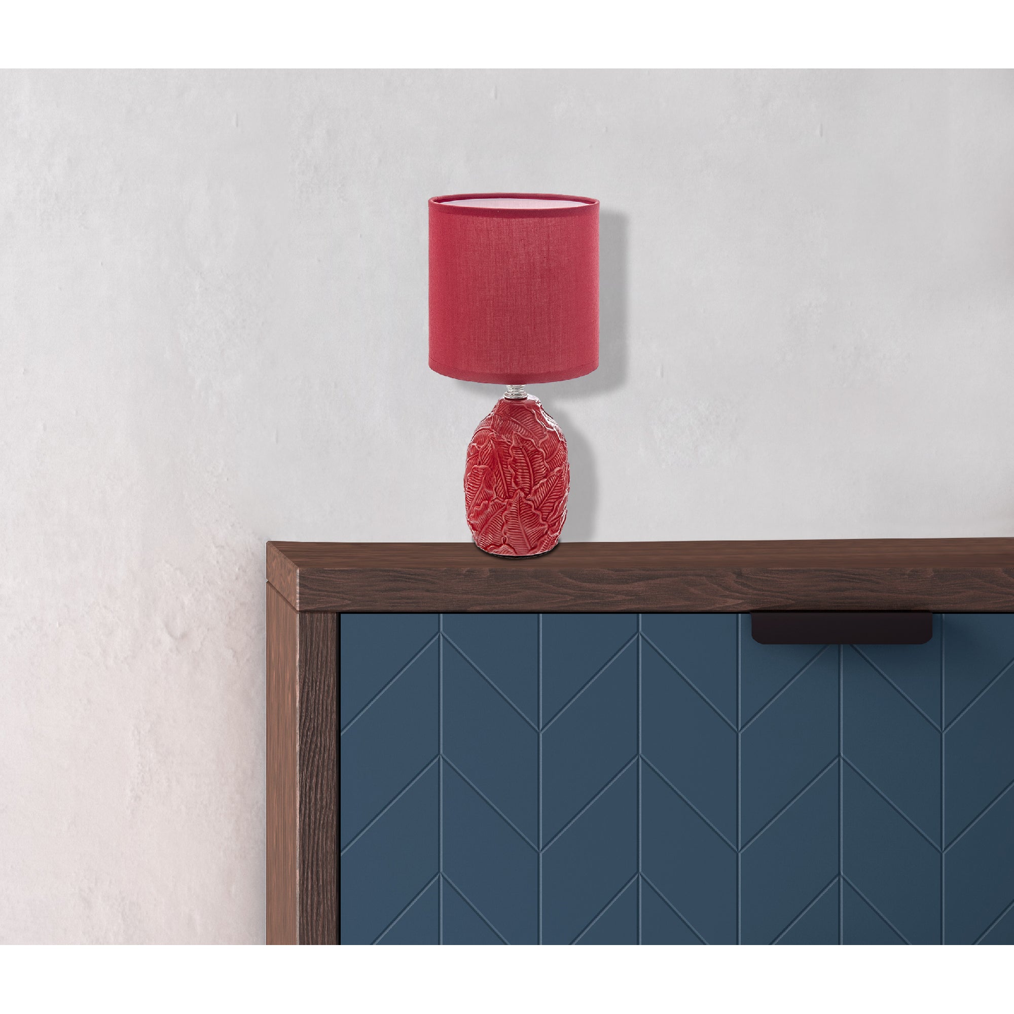 Ceramic Red Table Lamp With Leaflet Shade, Decorative Home Lighting