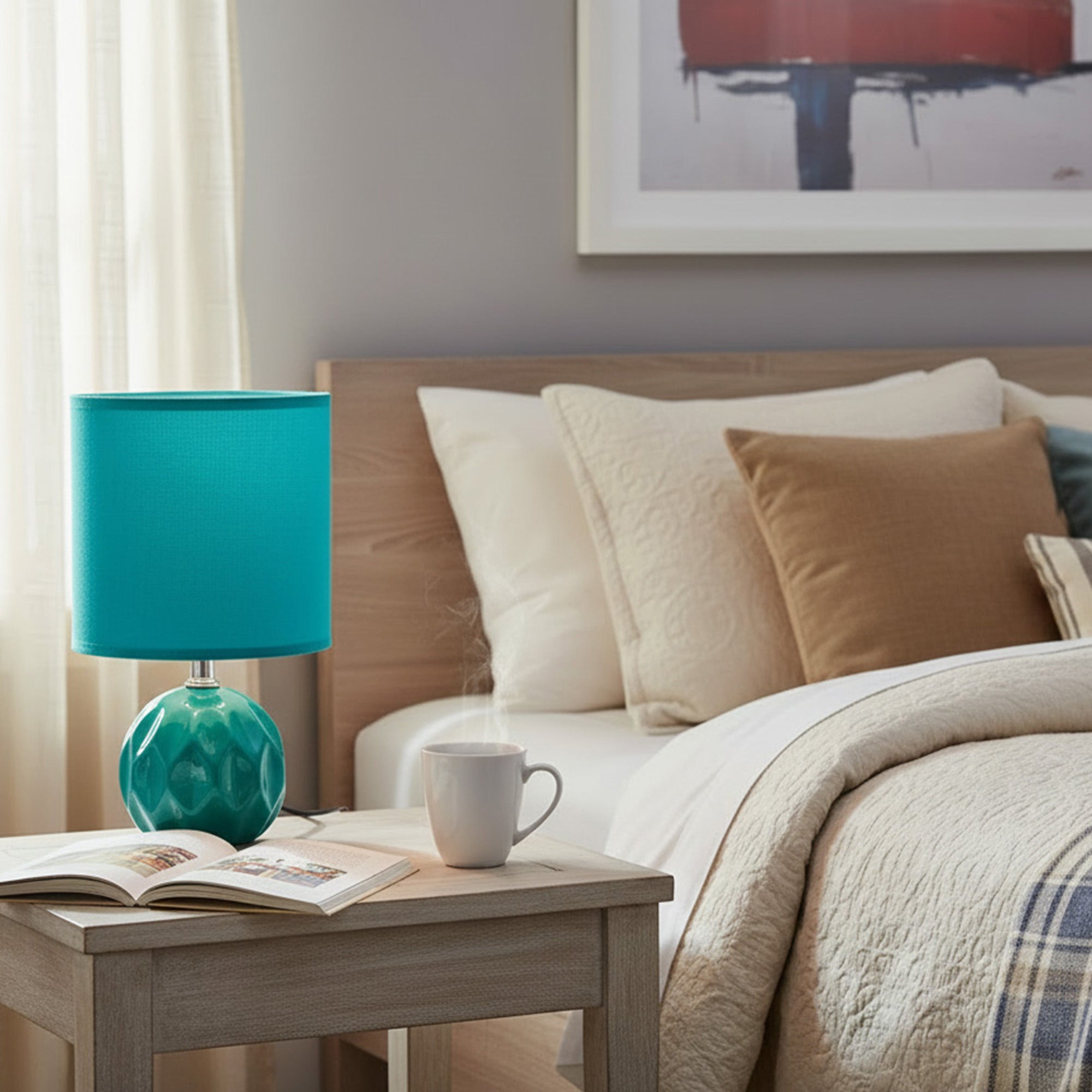 Teal Ceramic Table Lamp with Coordinating Fabric Shade from the Jolene Collection