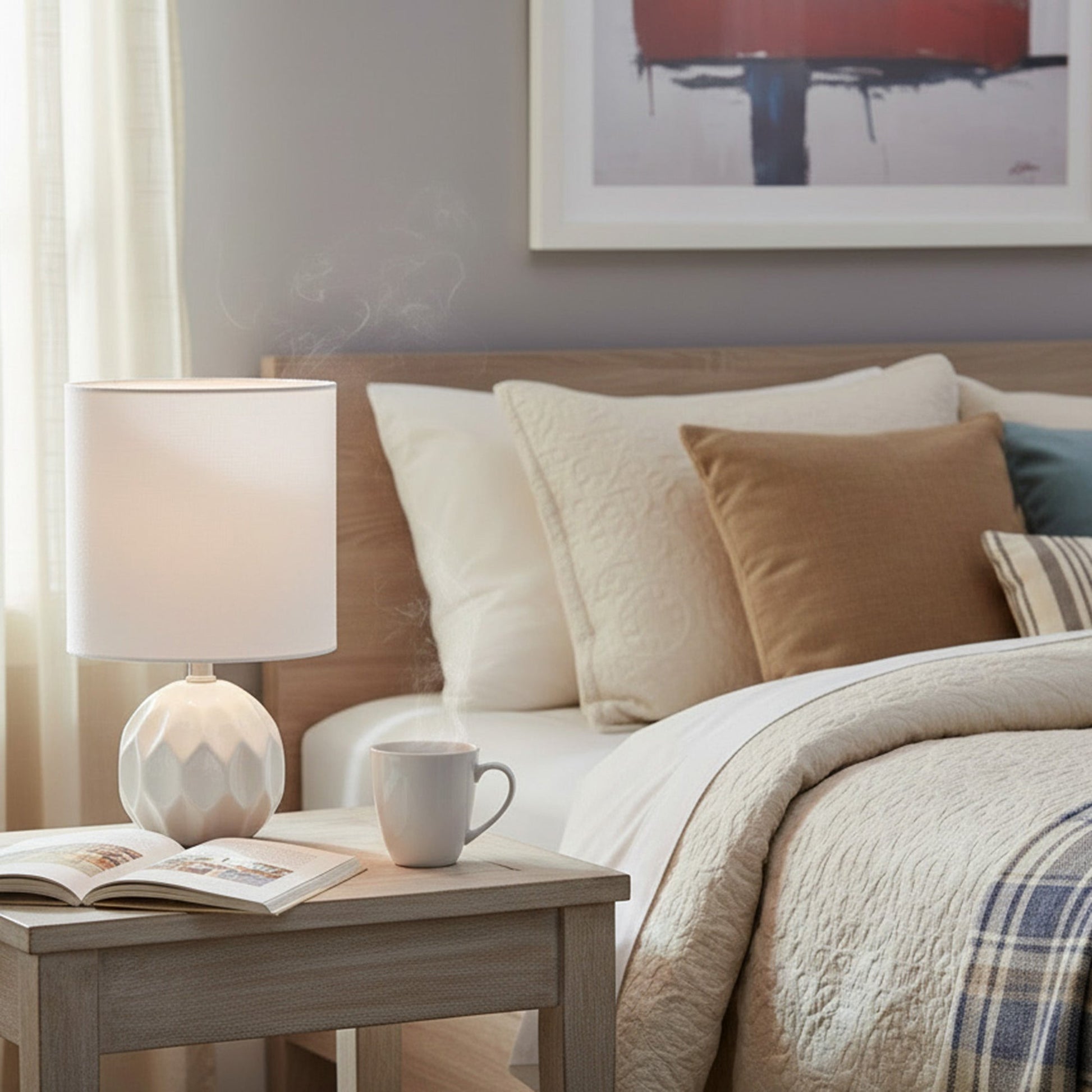 Classic White Ceramic Table Lamp with Elegant Fabric Shade from the Jolene Collection