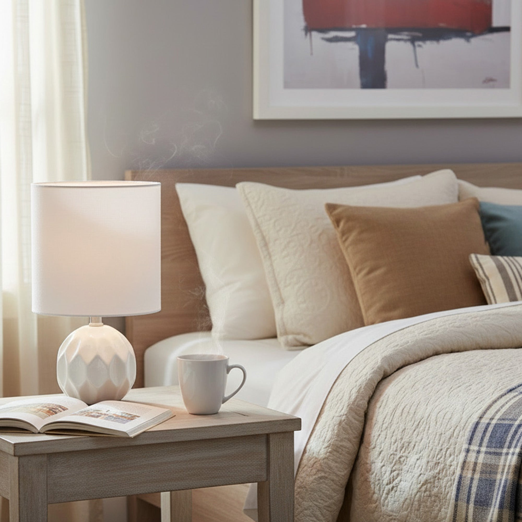 Classic White Ceramic Table Lamp with Elegant Fabric Shade from the Jolene Collection