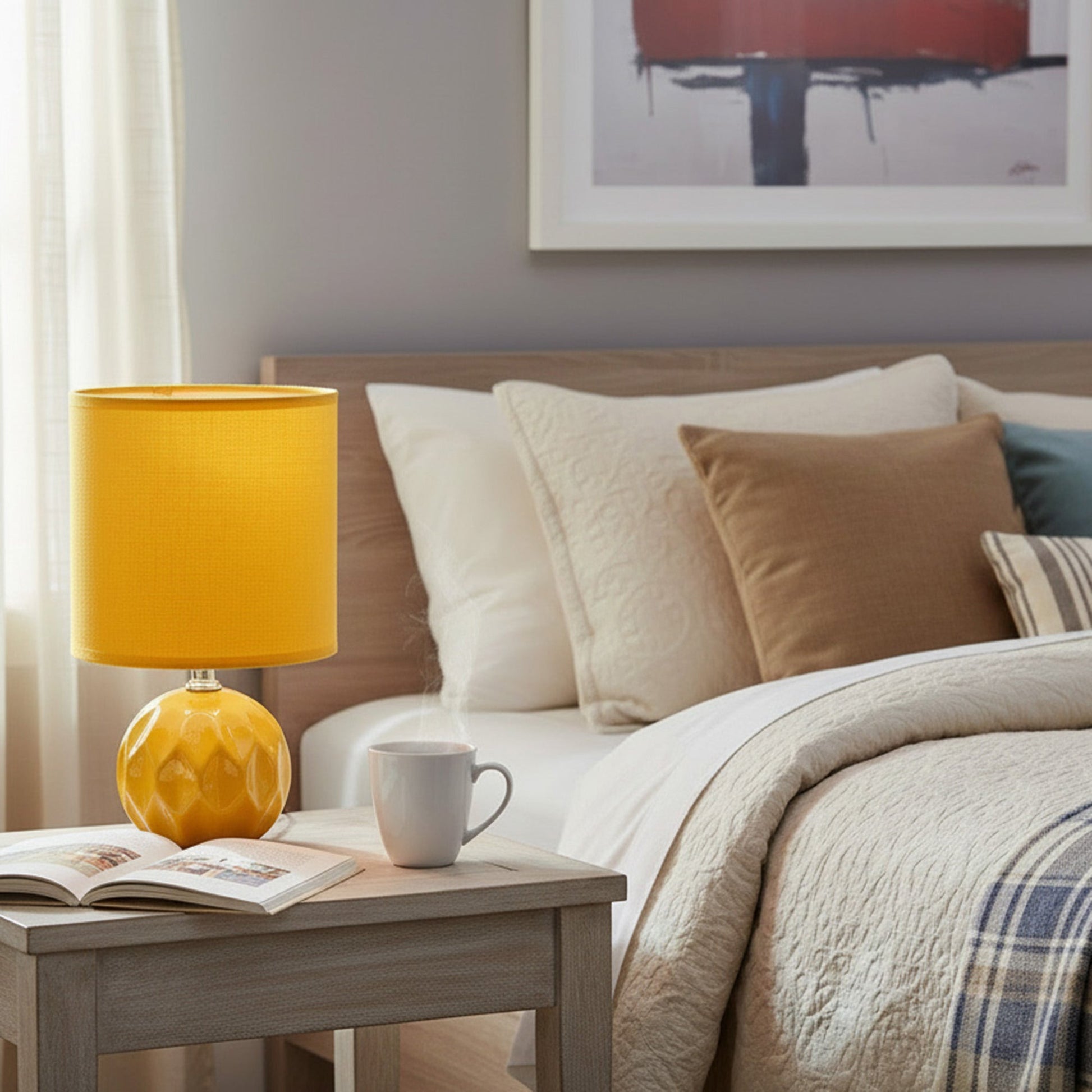 Cheerful Yellow Ceramic Table Lamp with Fabric Shade from the Jolene Collection
