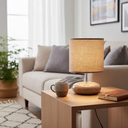 Warm Gray Ceramic Table Lamp with Textured Fabric Shade from the Halo Collection