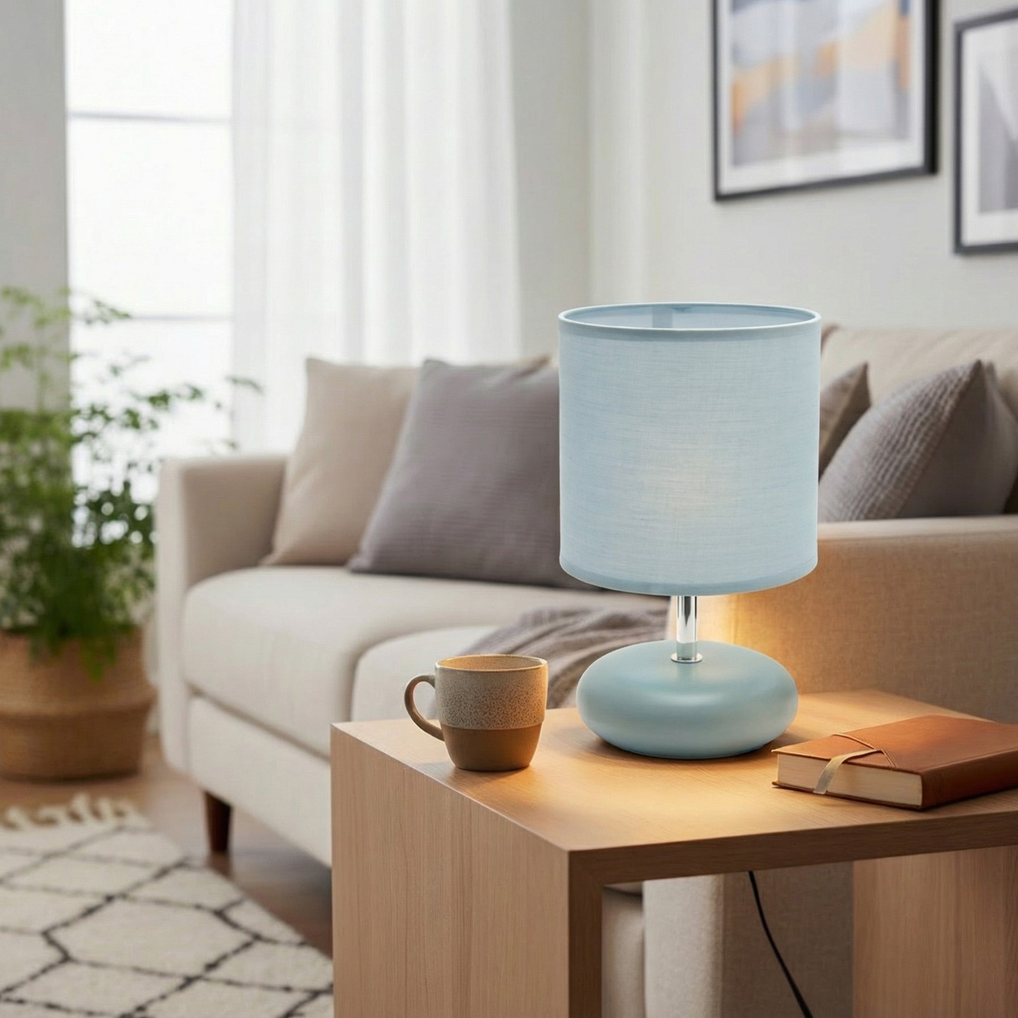 Light Blue Ceramic Table Lamp with Matching Fabric Shade from the Halo Collection