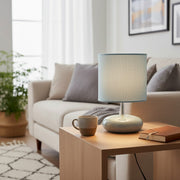 Neutral Sand Ceramic Table Lamp with Soft Fabric Shade from the Halo Collection