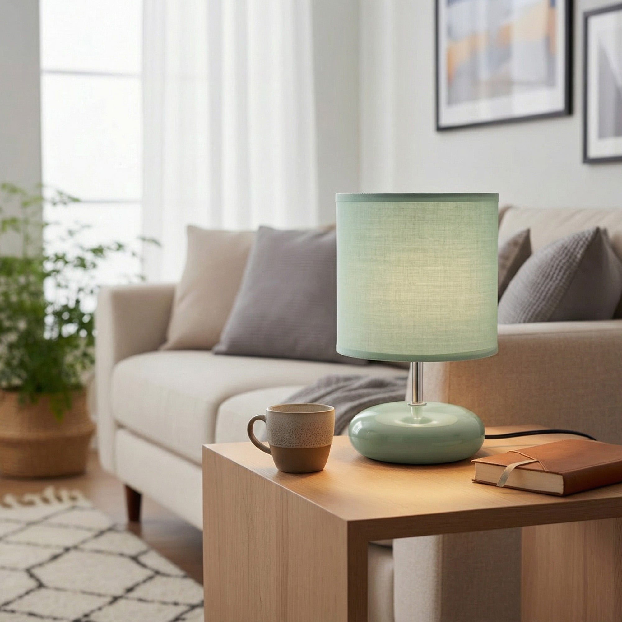 Subtle Sage Ceramic Table Lamp with Coordinated Fabric Shade from the Halo Collection