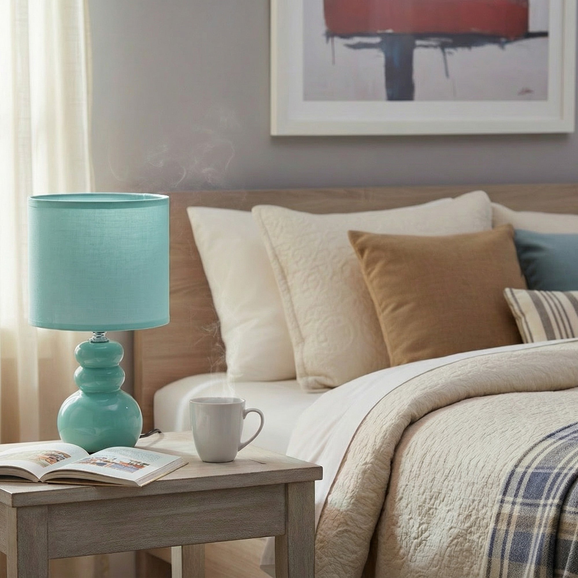 Refreshing Mint Green Ceramic Table Lamp with Ribbed Fabric Shade from the Bubbly Line