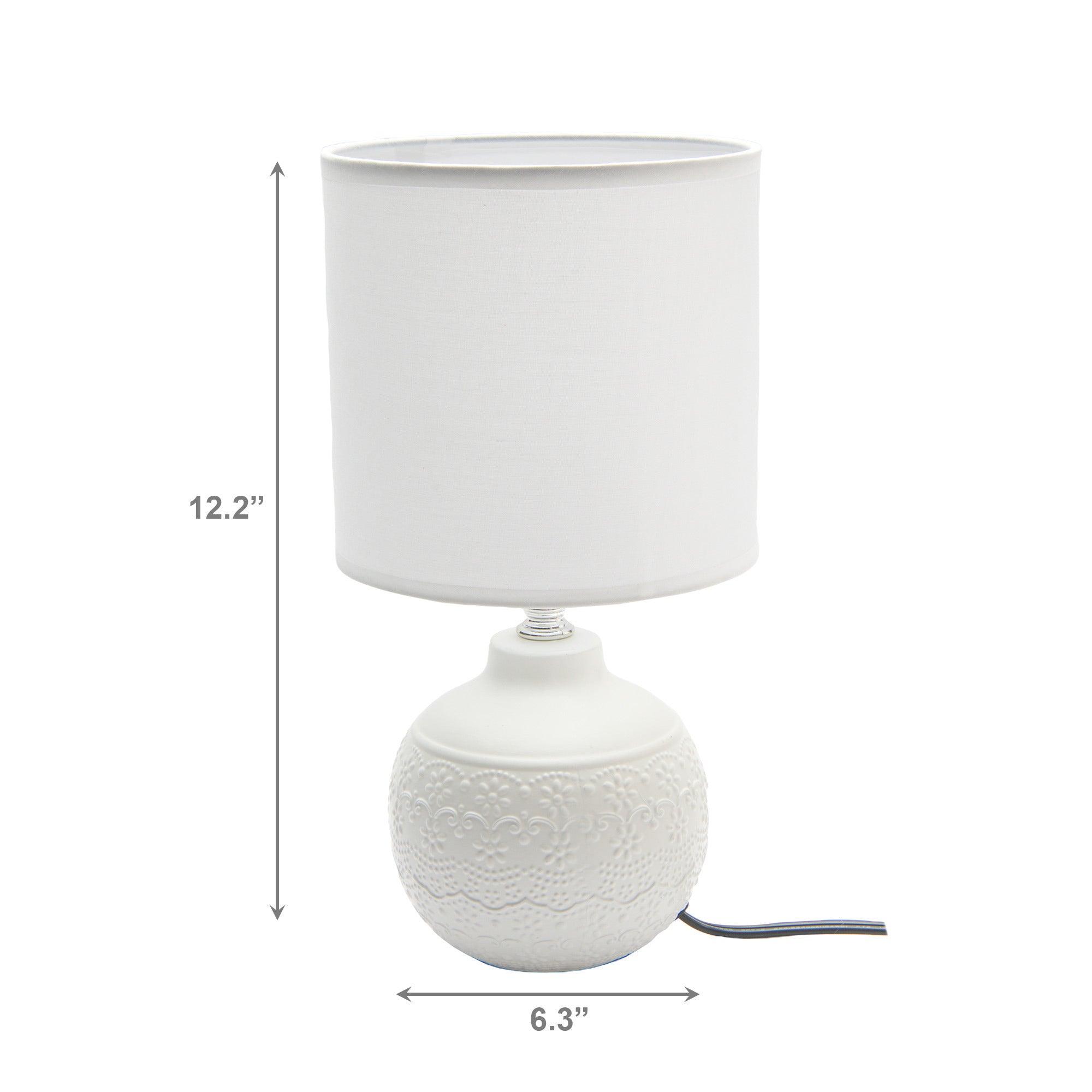 White Ceramic Table Lamp with Elegant Floral Emboss and Soft Fabric Shade