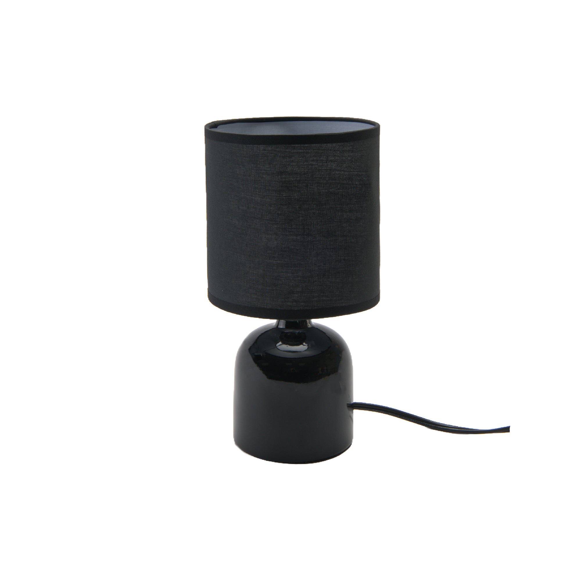 Sleek Black Ceramic Table Lamp with Dome-Shaped Fabric Shade