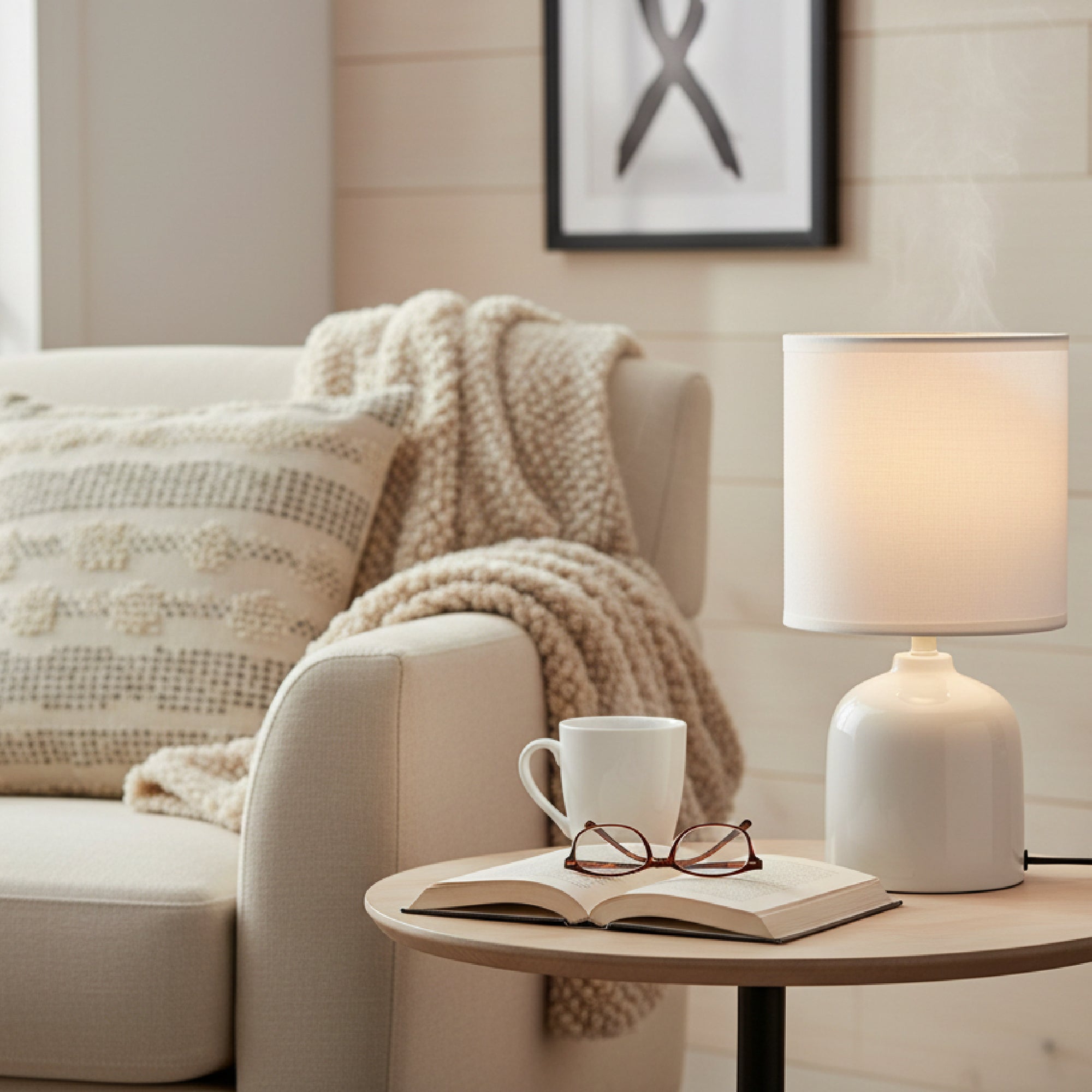 Classic White Ceramic Table Lamp with Dome-Shaped Fabric Shade