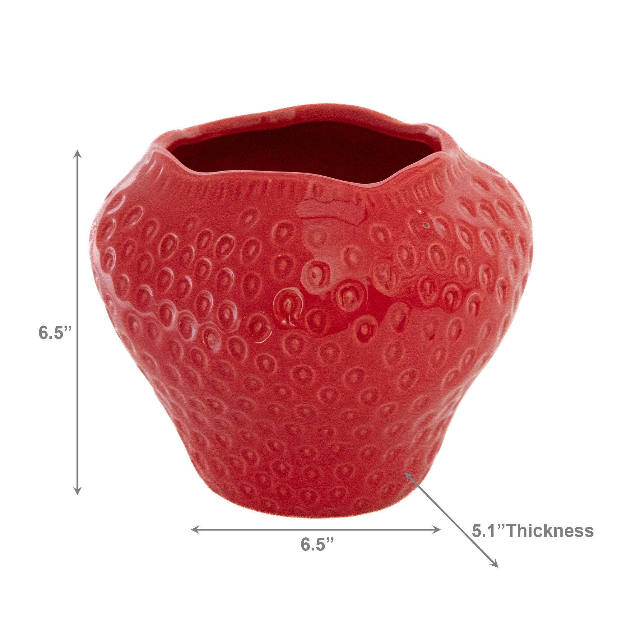 6.5" Strawberry-Shaped Ceramic Planter with Hand-Painted Details