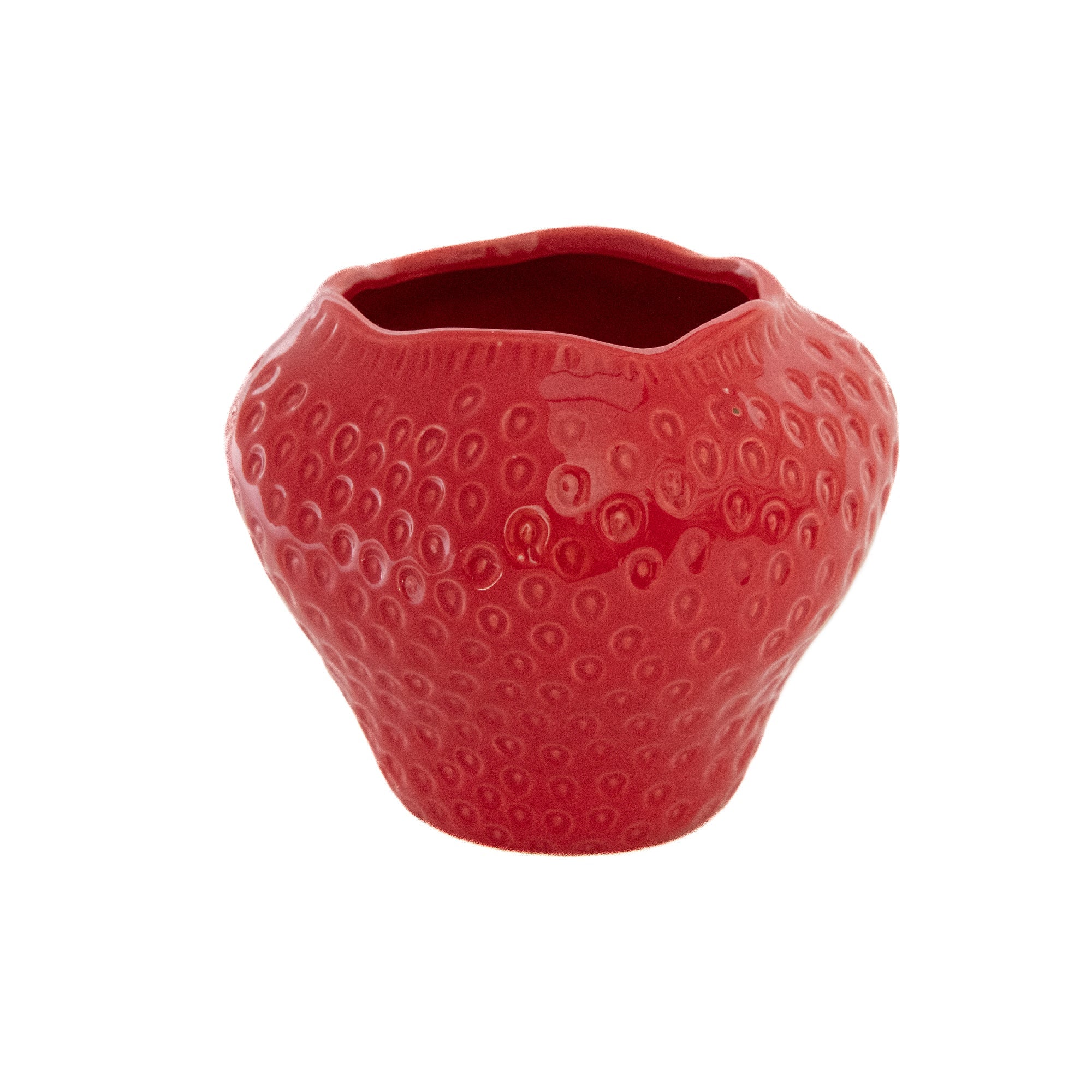6.5" Strawberry-Shaped Ceramic Planter with Hand-Painted Details