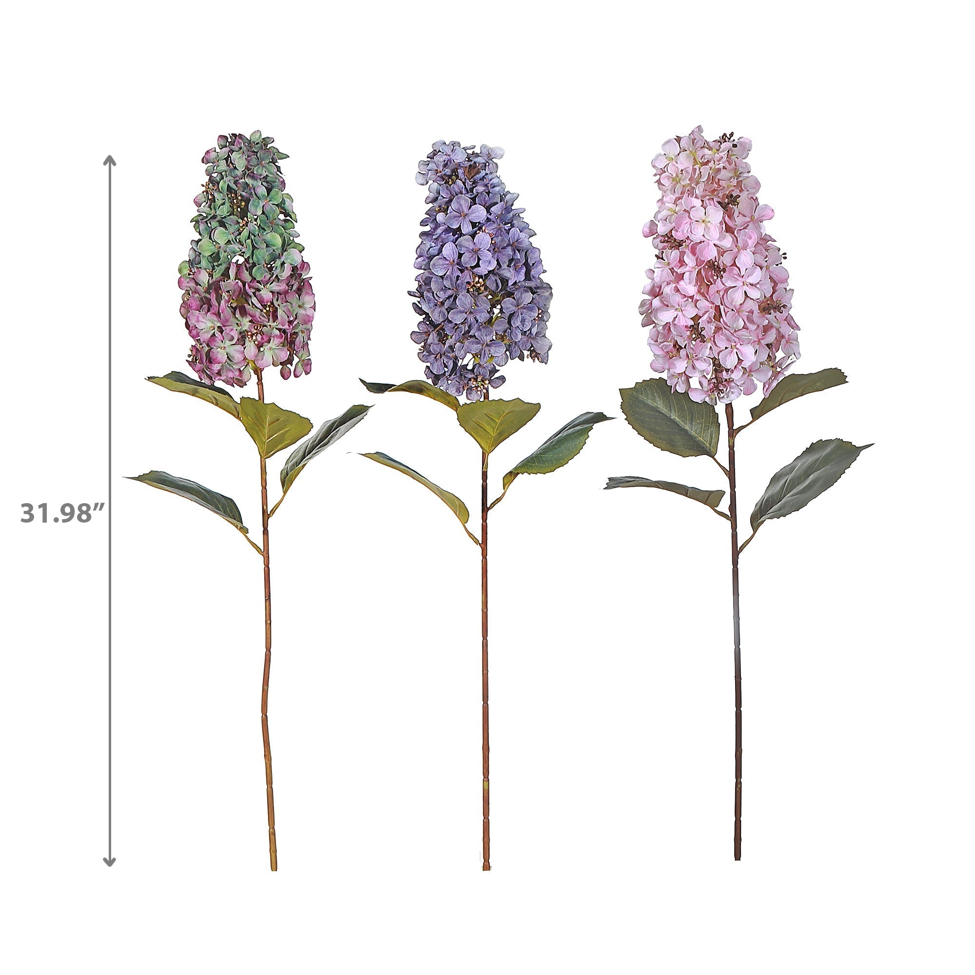 32" Pagoda Hydrangea Spray Assorted Set Of 3, 32 Inch Hydrangea Spray Set Of 3, Faux Floral Stem