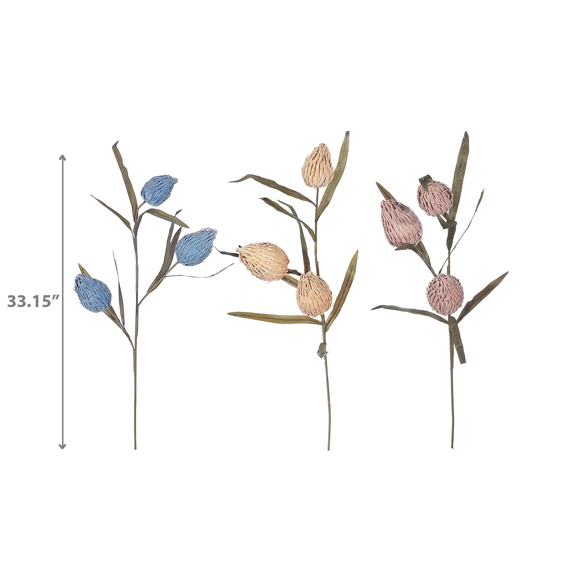 33" Protea Bud Spray Assorted Set Of 3, 33 Inch Protea Bud Spray Set Of 3, Artificial Floral Stem