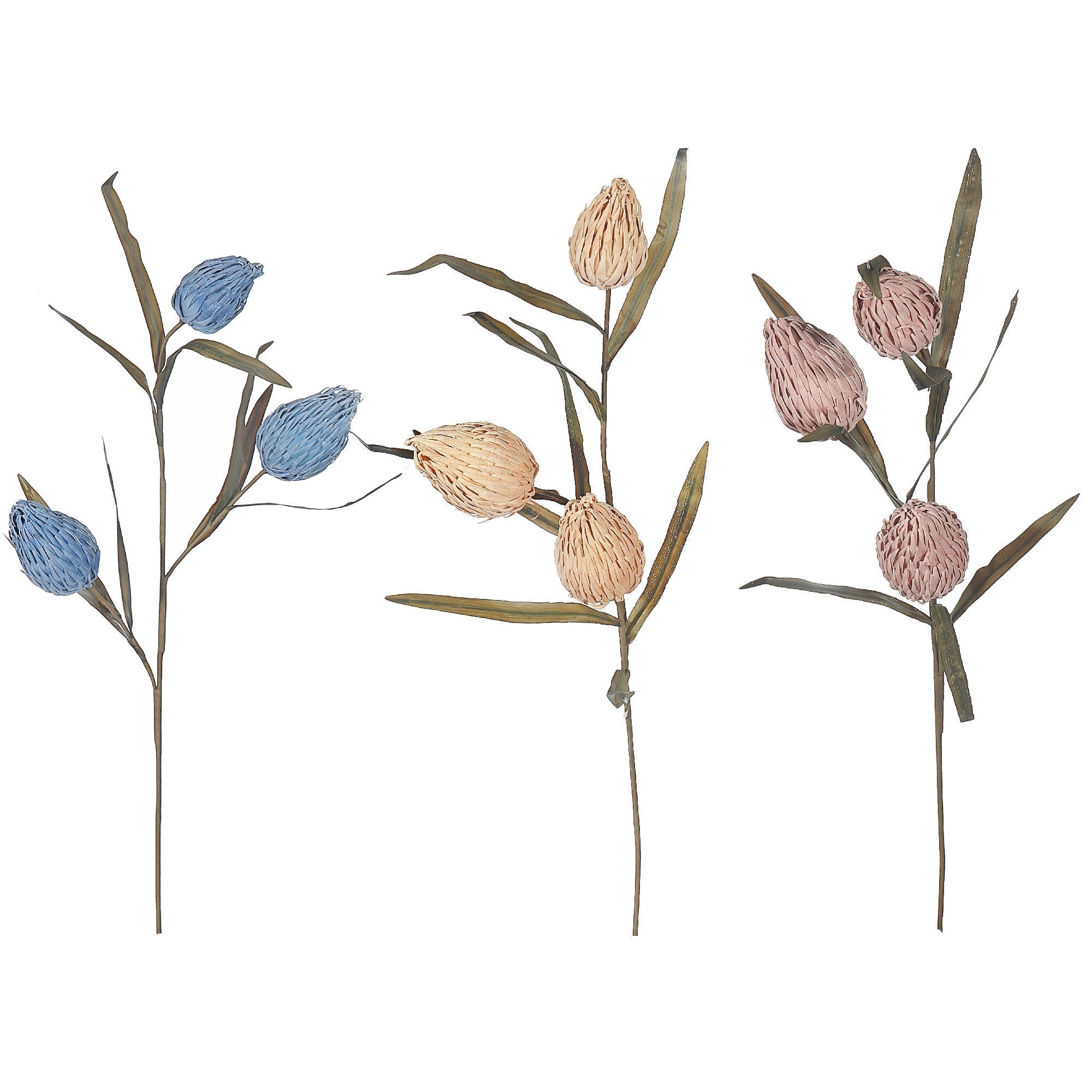 33" Protea Bud Spray Assorted Set Of 3, 33 Inch Protea Bud Spray Set Of 3, Artificial Floral Stem