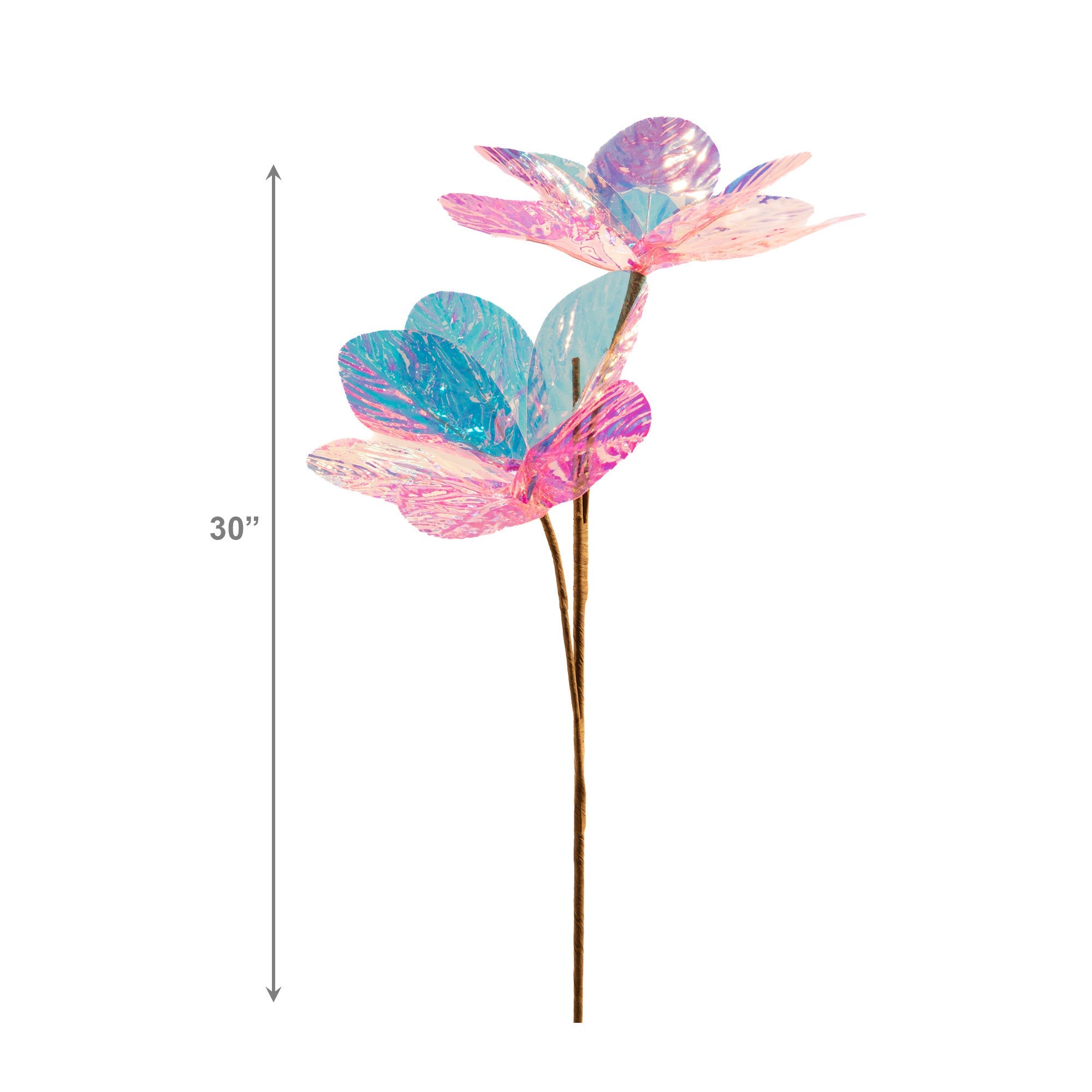 30" Decorative Iridescent Two-Flower Branch with Shimmering Finish - Set of 2