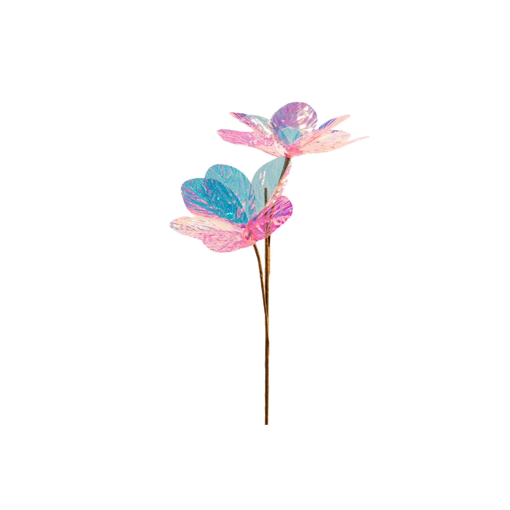 30" Decorative Iridescent Two-Flower Branch with Shimmering Finish - Set of 2