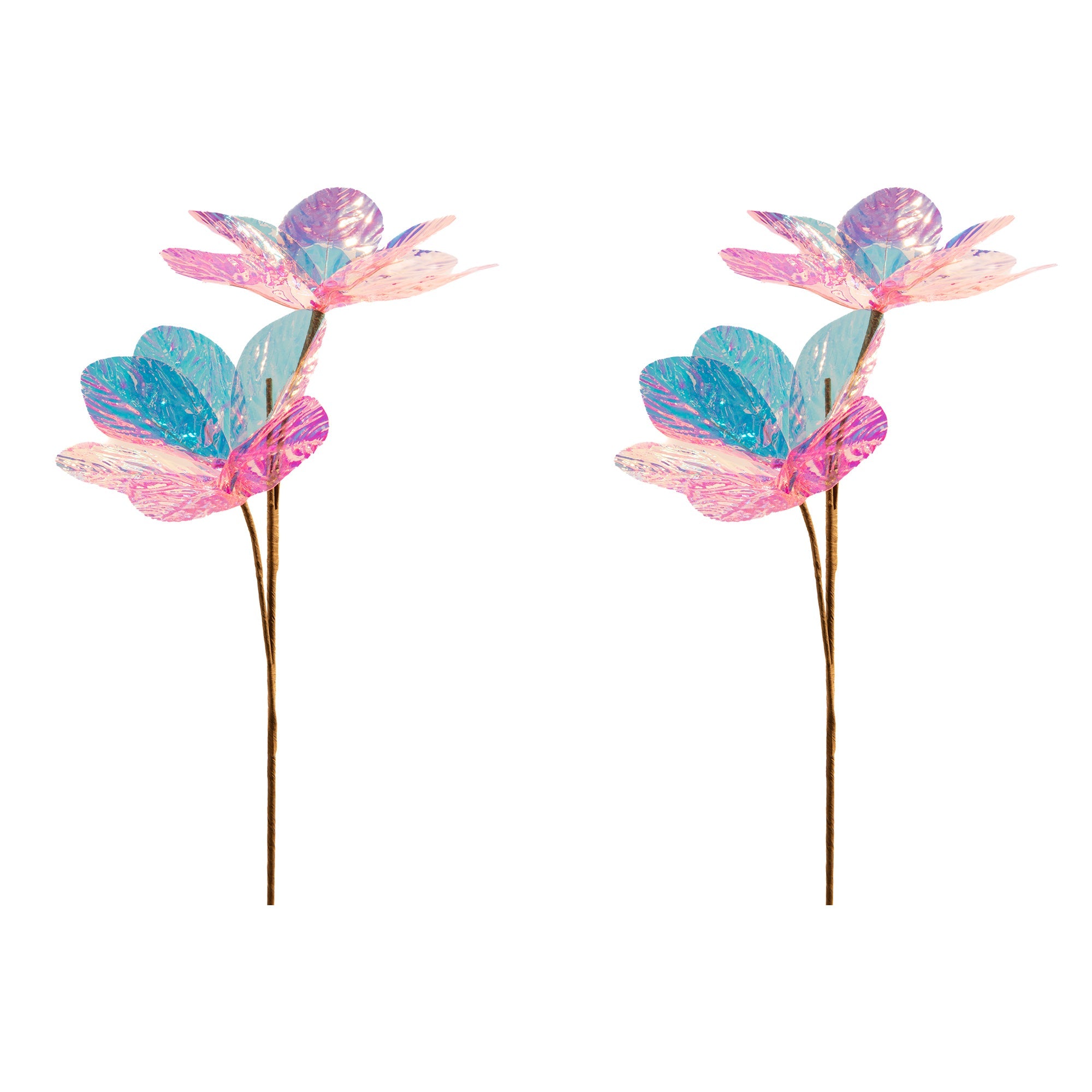 30" Decorative Iridescent Two-Flower Branch with Shimmering Finish - Set of 2