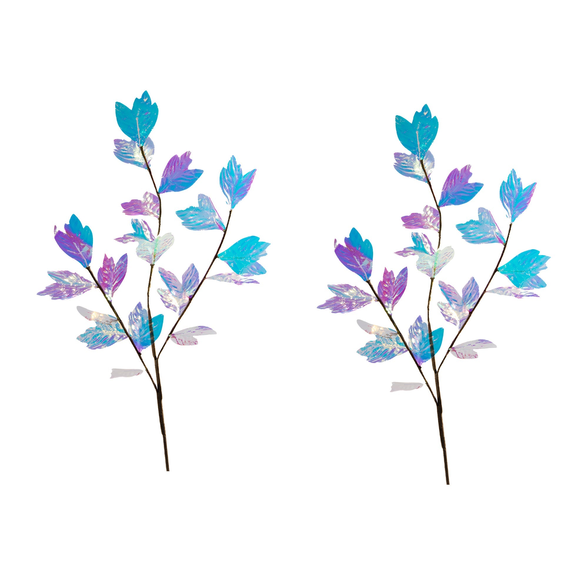 40" Decorative Iridescent Leaves Branch for Floral Arrangements - Set of 2