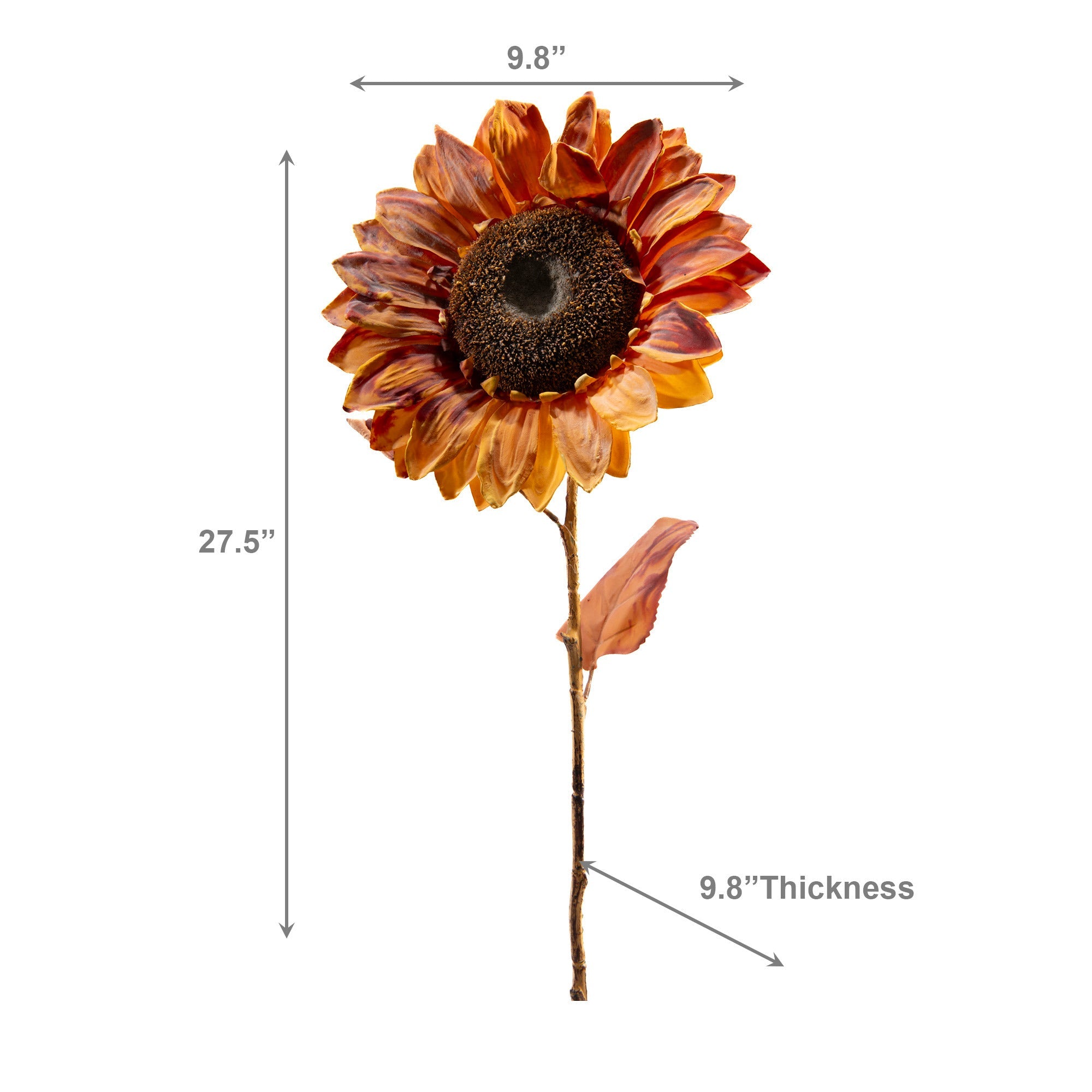 27" Vibrant Orange Sunflower Branch with Lush Leaves - Set of 2