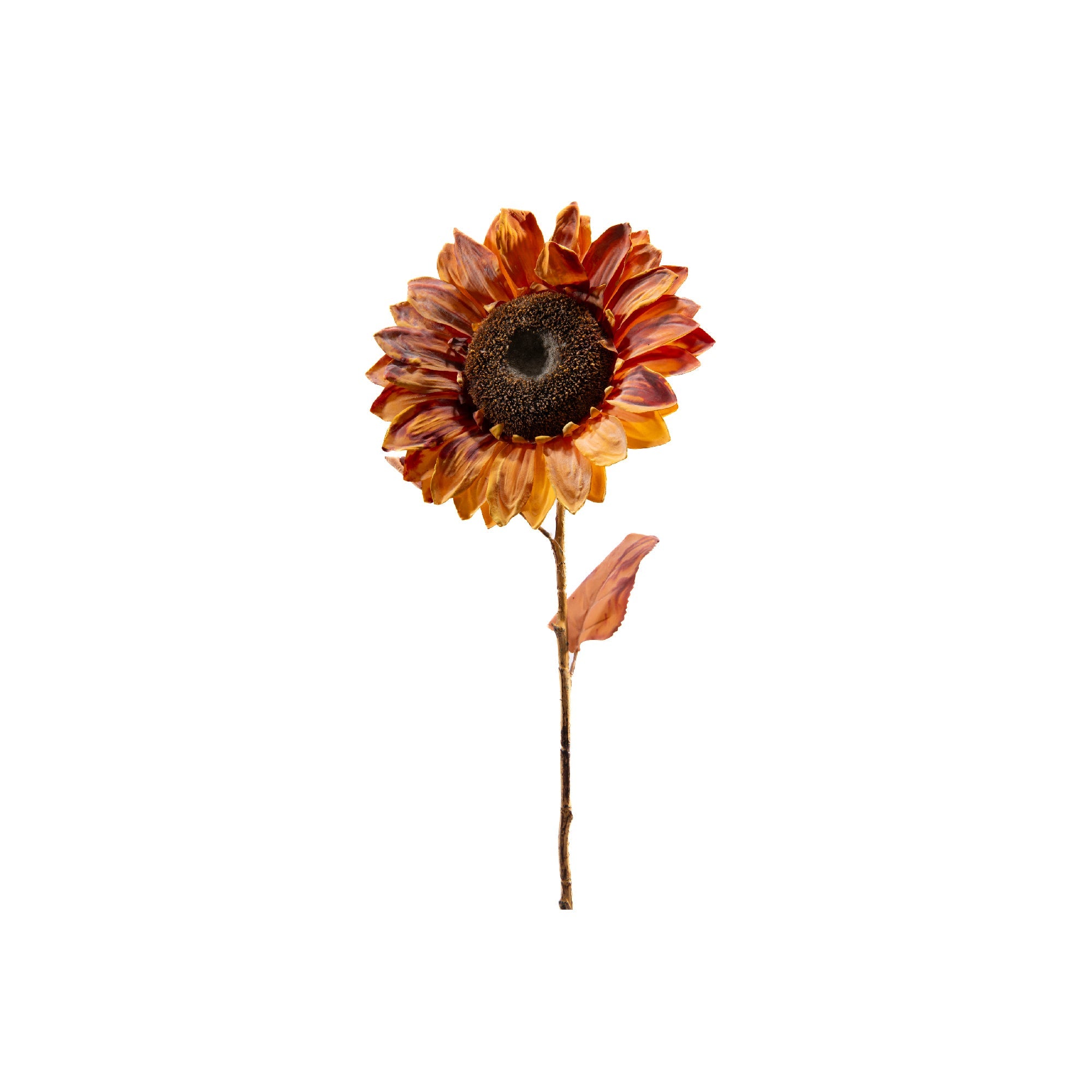 27" Vibrant Orange Sunflower Branch with Lush Leaves - Set of 2