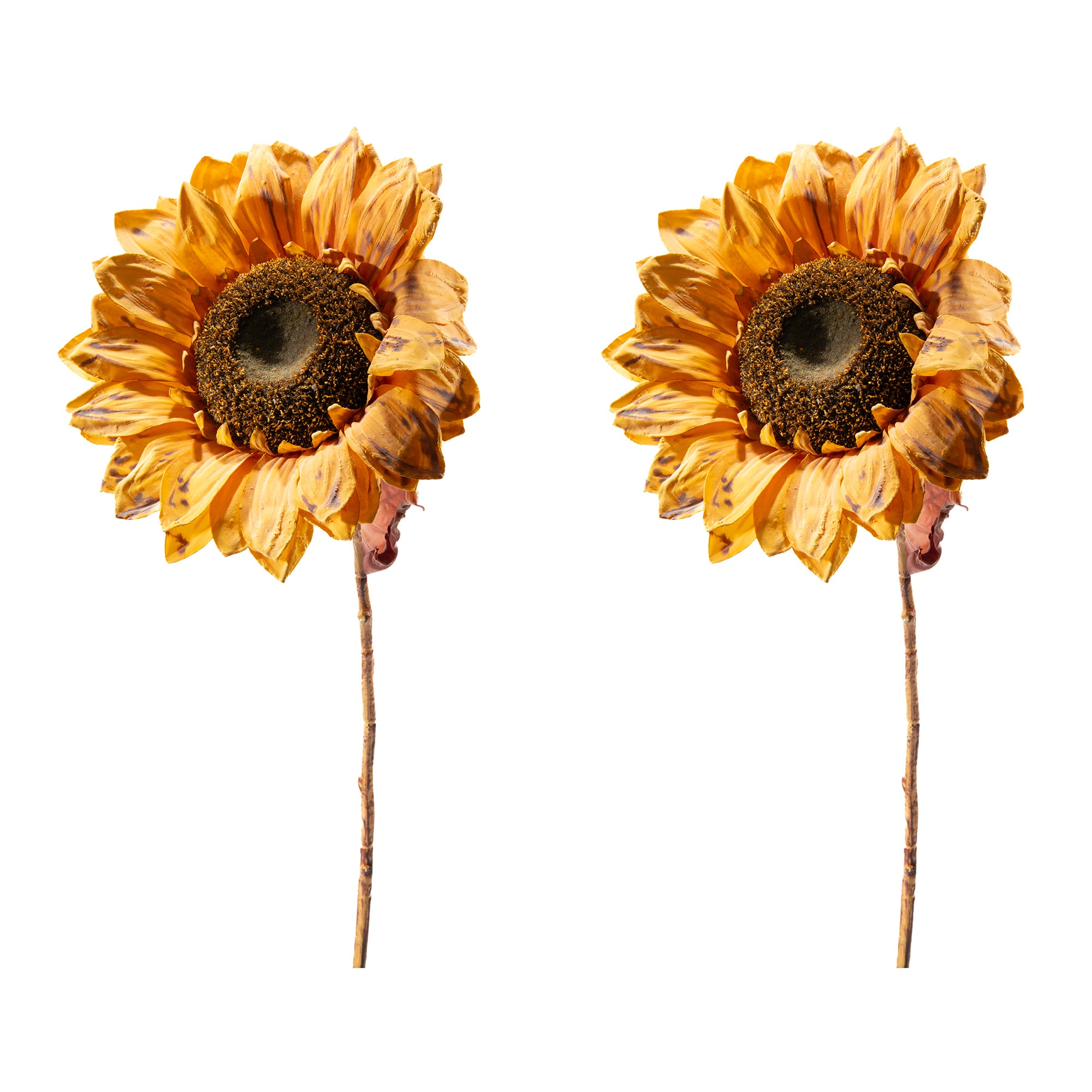 27" Bright Yellow Sunflower Branch with Lifelike Leaves - Set of 2