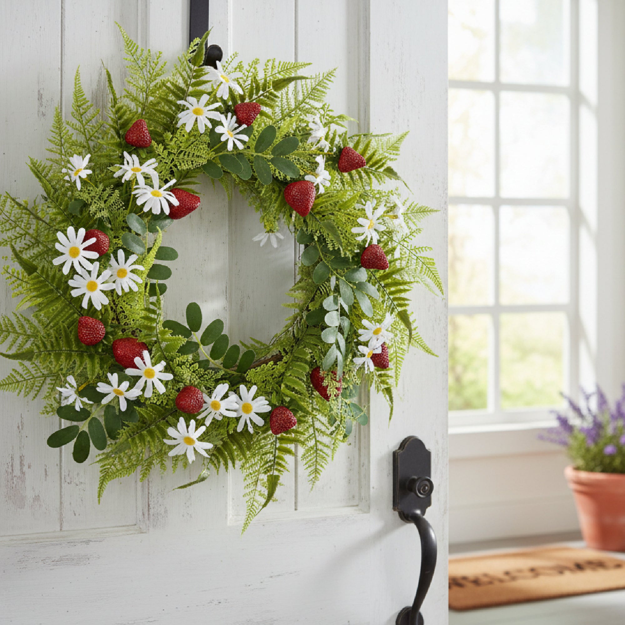 20" Decorative Daisy and Strawberry Wreath for Seasonal Décor