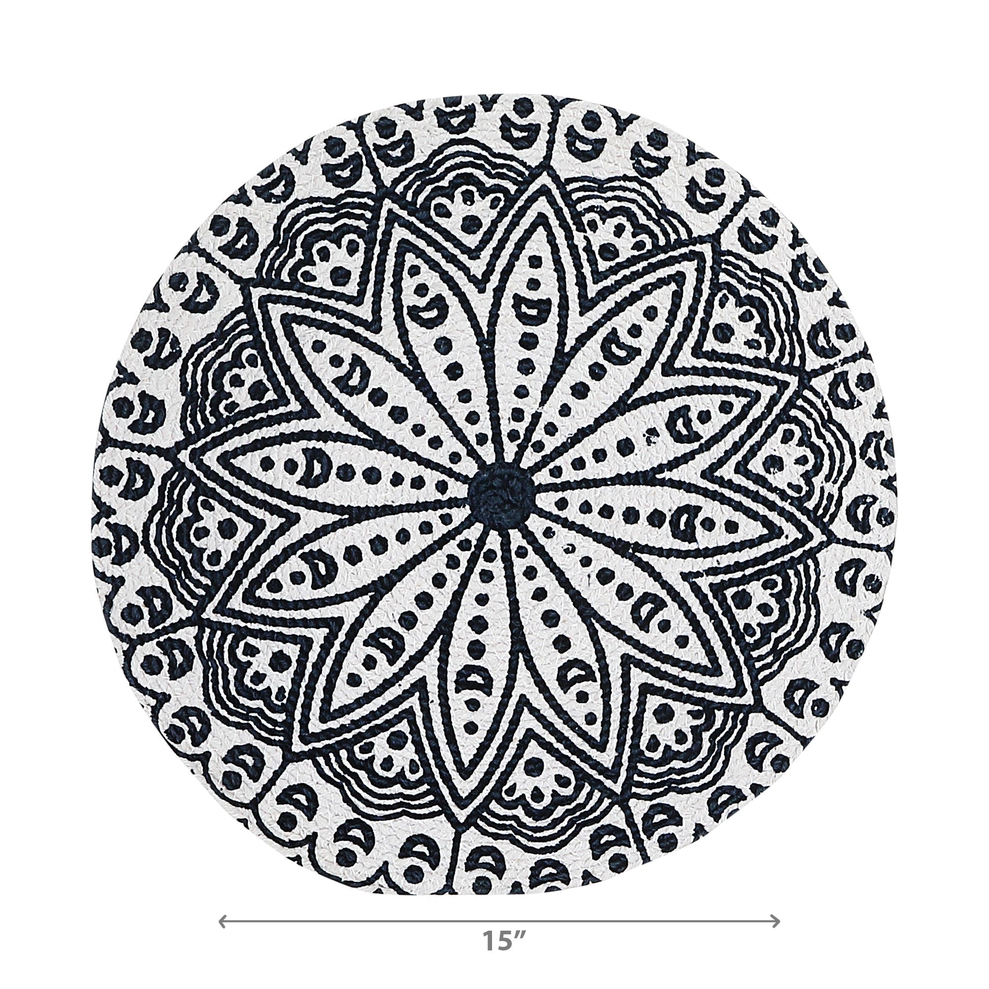 Printed Round Cotton Rope Placemat Blue Mandala Set Of 12, Dining Table Decor, Kitchen Accessory