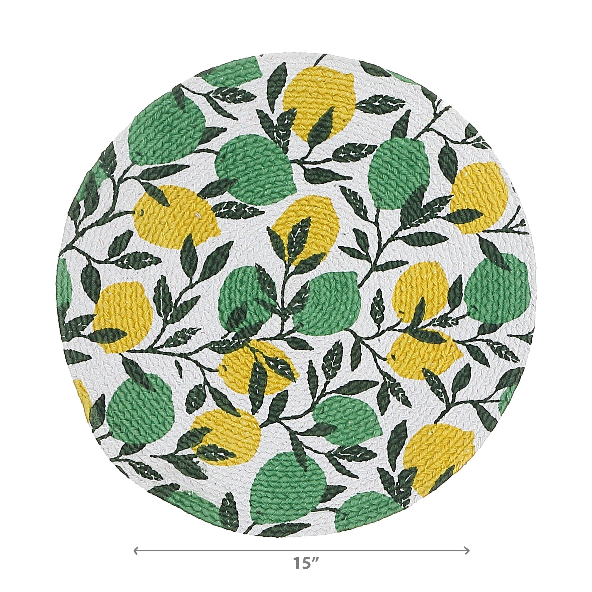 Printed Round Cotton Rope Placemat Lemon Branches Set Of 12, Dining Table Decor, Kitchen Accessory