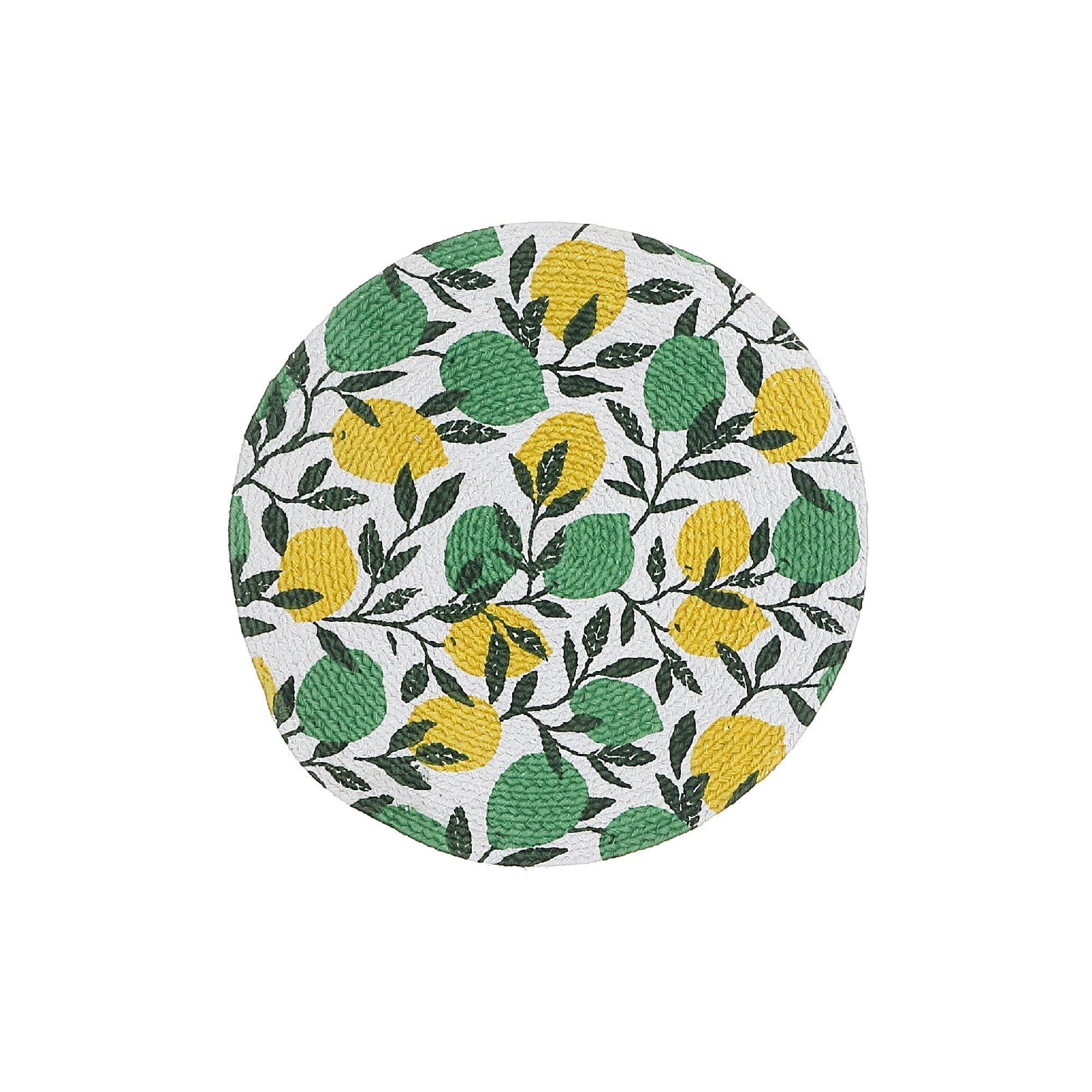Printed Round Cotton Rope Placemat Lemon Branches Set Of 12, Dining Table Decor, Kitchen Accessory
