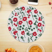 Printed Round Cotton Rope Placemat Red Floral Set Of 12, Dining Table Decor, Kitchen Accessory