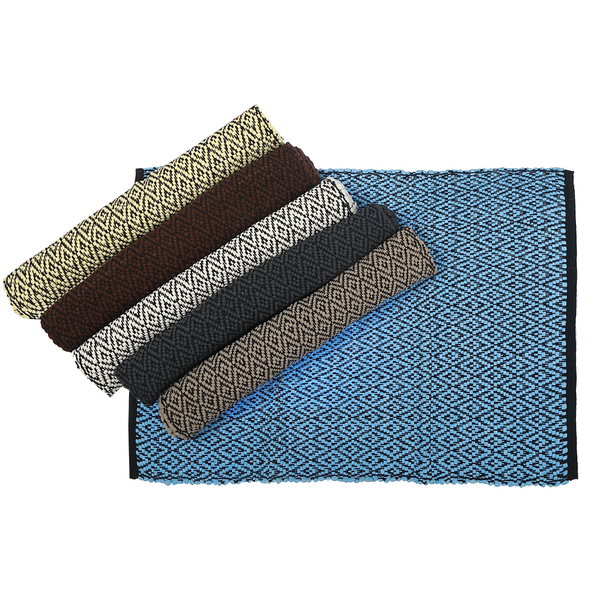 Paddle Chindi Rug 30" X 48" Diamond Assorted Set Of 5, Paddle Shaped Chindi Rug 30" X 48", Diamond Pattern Woven Floor Mat, Colorful Cotton Area Rug Set