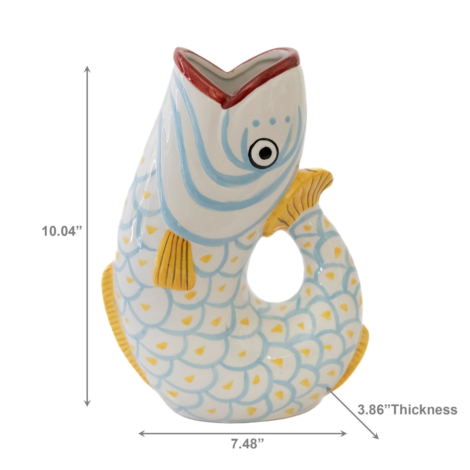 Patterned Ceramic Arched Tail Fish Vase with Textured Surface
