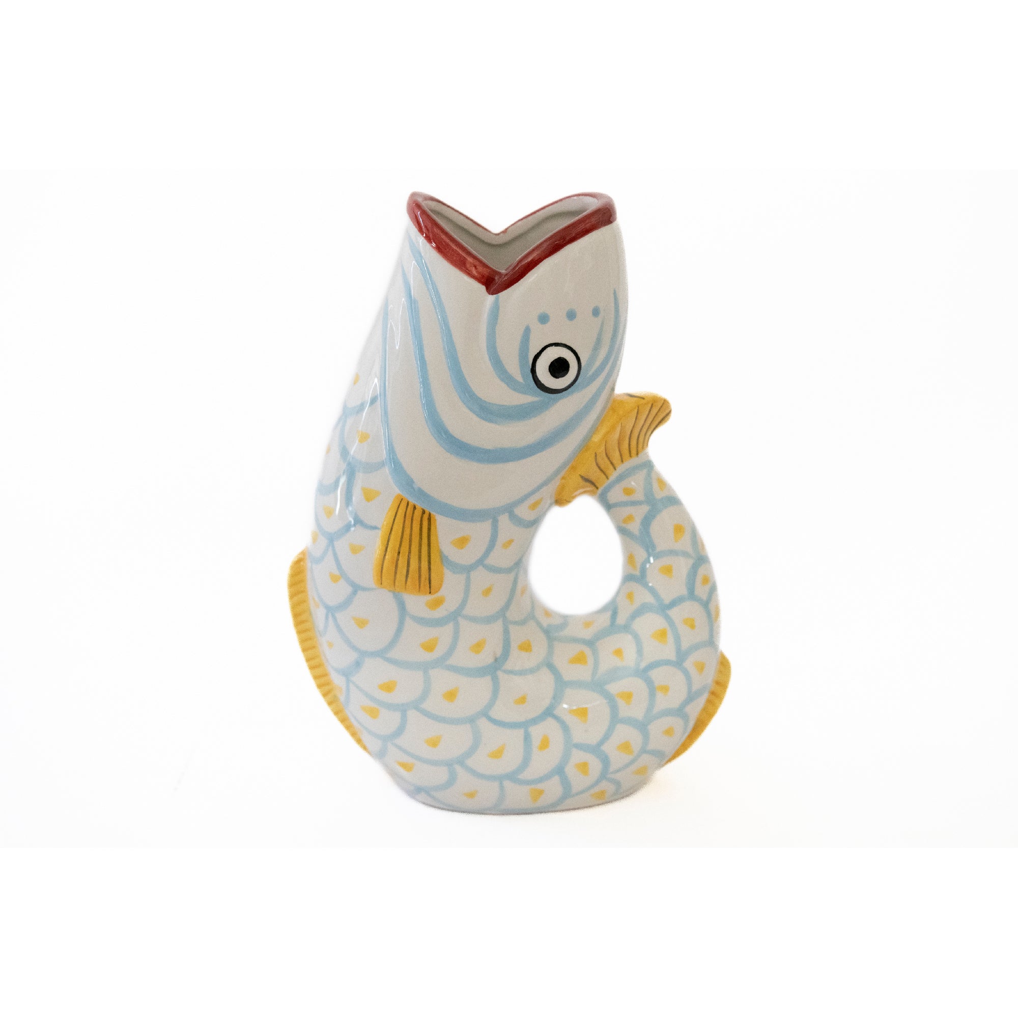 Patterned Ceramic Arched Tail Fish Vase with Textured Surface