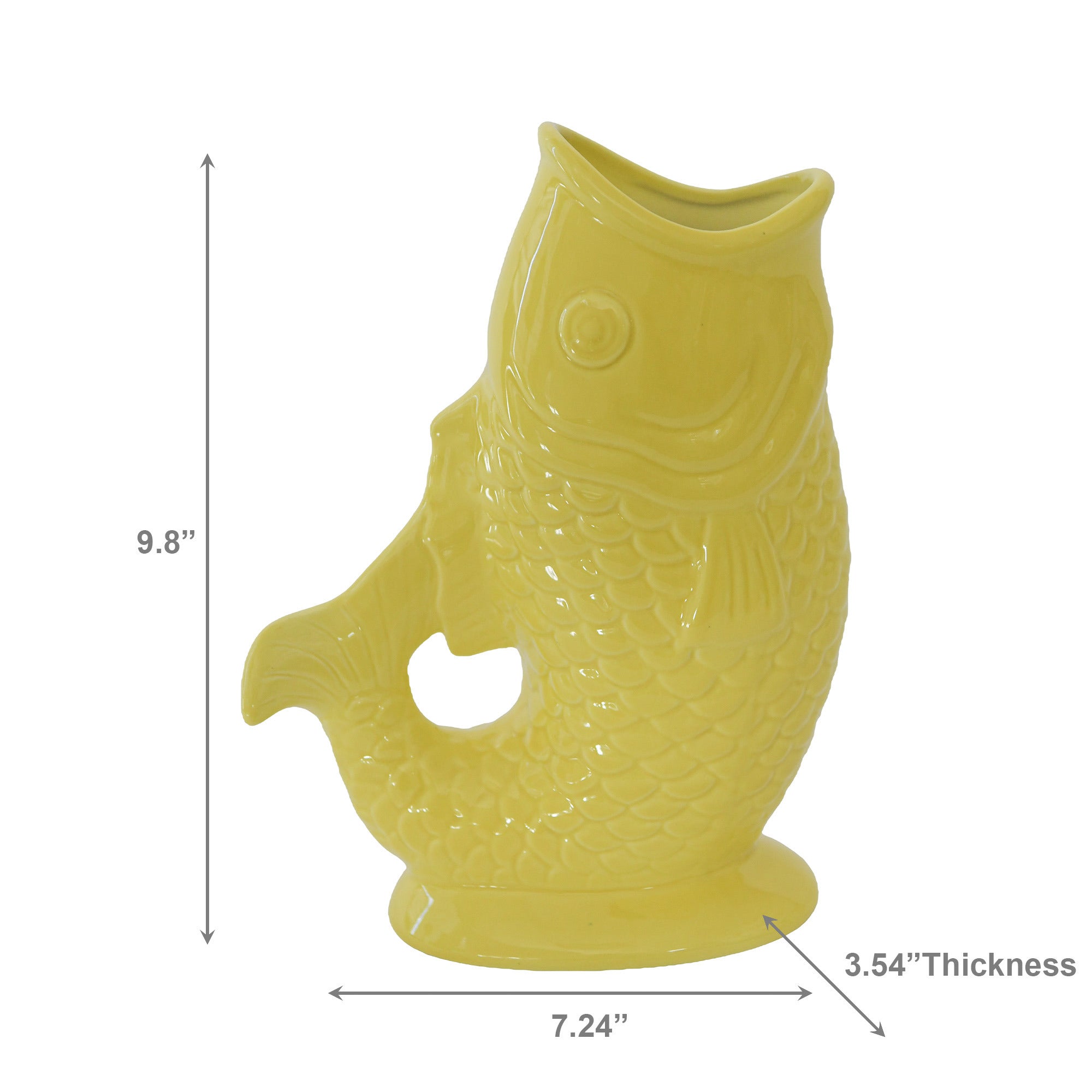 Textured Yellow Ceramic Arched Tail Fish Vase with Rustic Charm