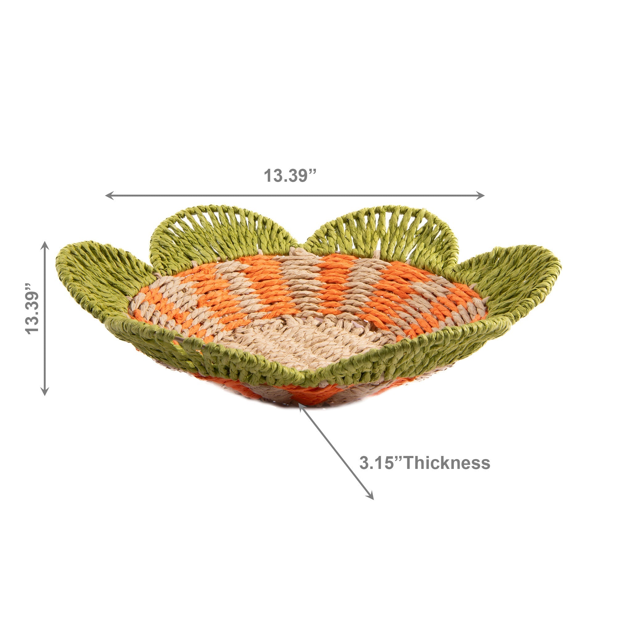Paper Rope Bowl with Scalloped Edge in Vibrant Green and Orange Colors