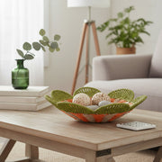 Paper Rope Bowl with Scalloped Edge in Vibrant Green and Orange Colors